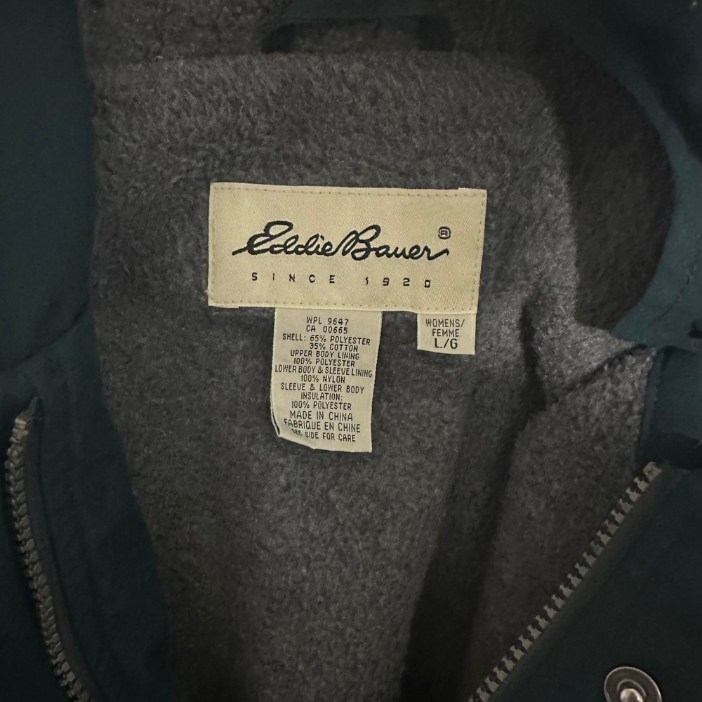 Eddie Bauer Womens Green Hooded Parka Jacket Fleece Lined Hiking Vintage Style - Picture 4 of 5